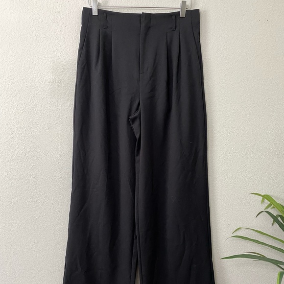 Womens Black Wide Leg Pleated Lounge Dress Pants - Picture 2 of 8